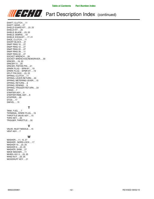 Echo BRD280e IPL / Parts List source page 42