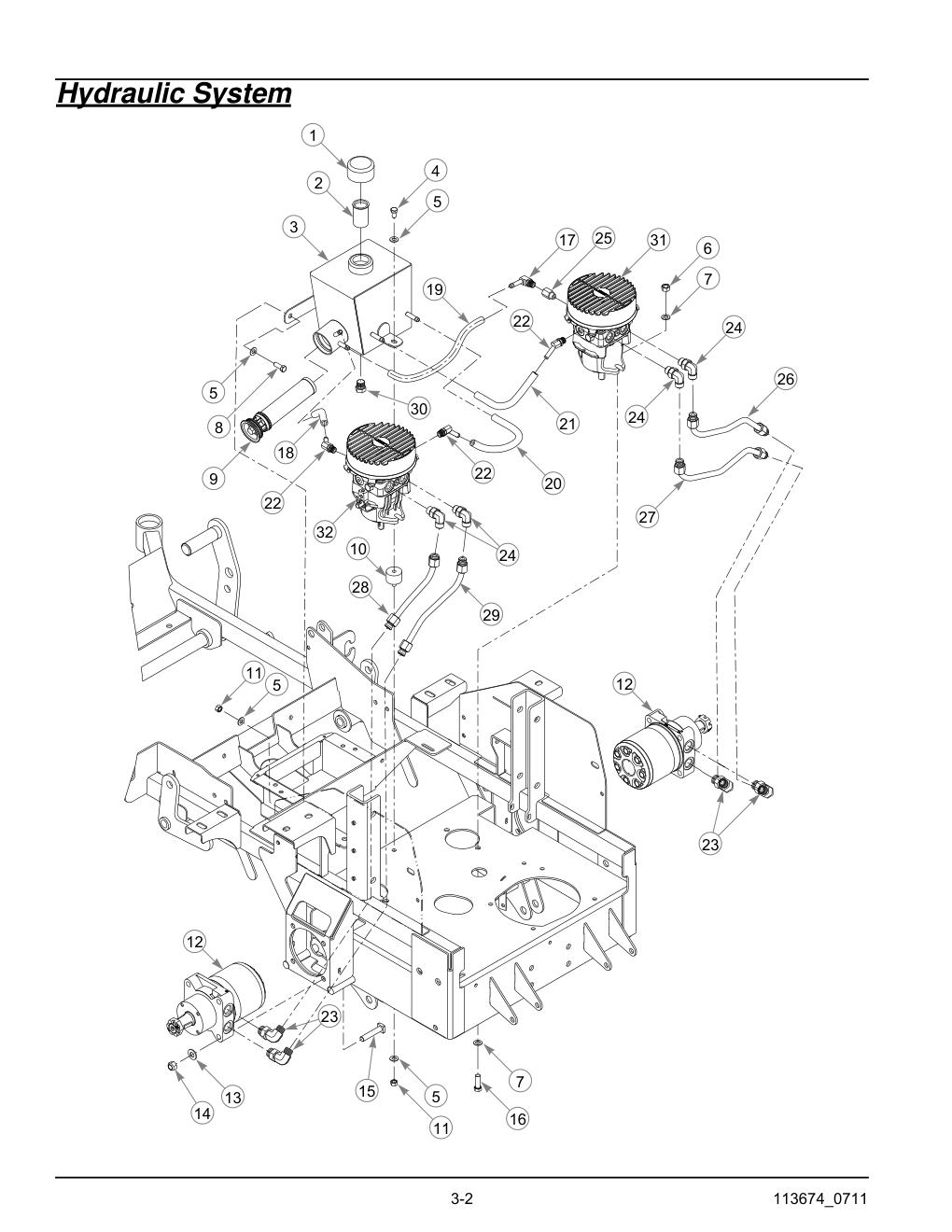 Hustler X-One Parts Manual - 113674 - Hydraulic System diagram