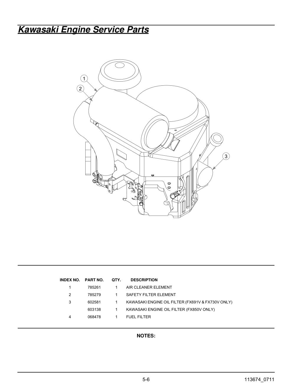 Hustler X-One Parts Manual - 113674 - Kawasaki Engine Service Parts diagram