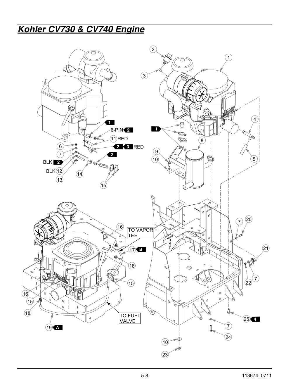 Hustler X-One Parts Manual - 113674 - Kohler CV730 & CV740 Engine diagram