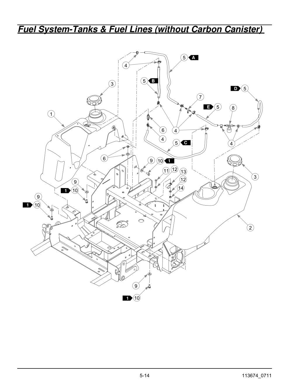 Hustler X-One Parts Manual - 113674 - Fuel System-Tanks & Fuel Lines (without Carbon Canister) diagram