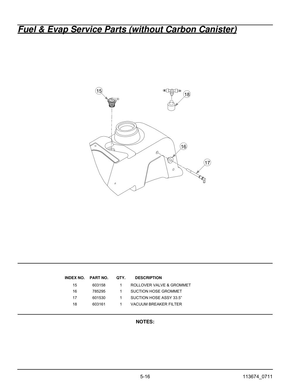 Hustler X-One Parts Manual - 113674 - Fuel & Evap Service Parts (without Carbon Canister) diagram