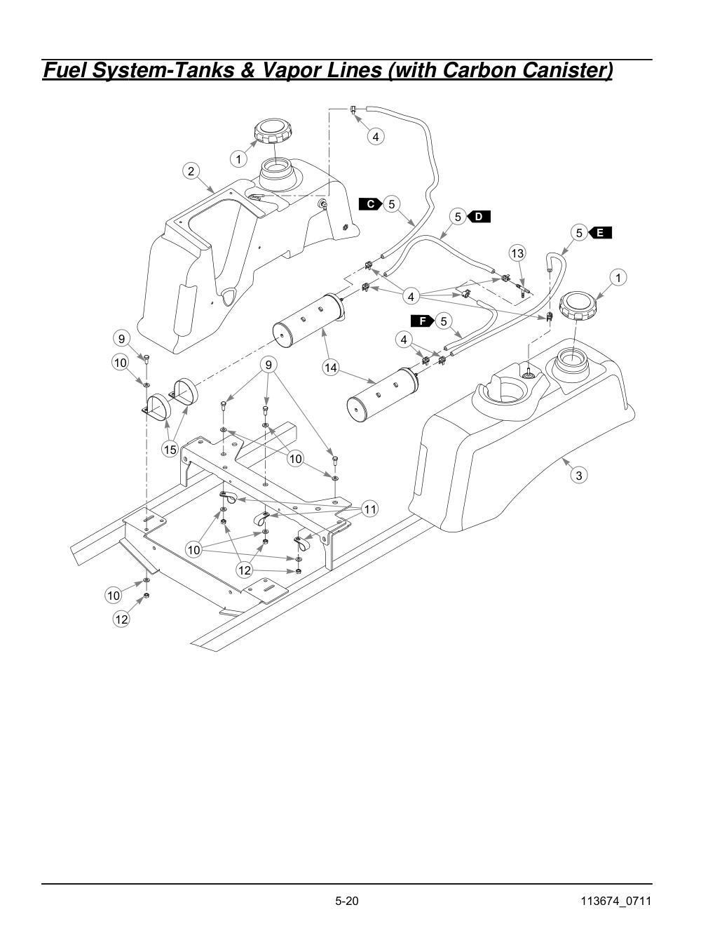 Hustler X-One Parts Manual - 113674 - Fuel System-Tanks & Vapor Lines (with Carbon Canister) diagram
