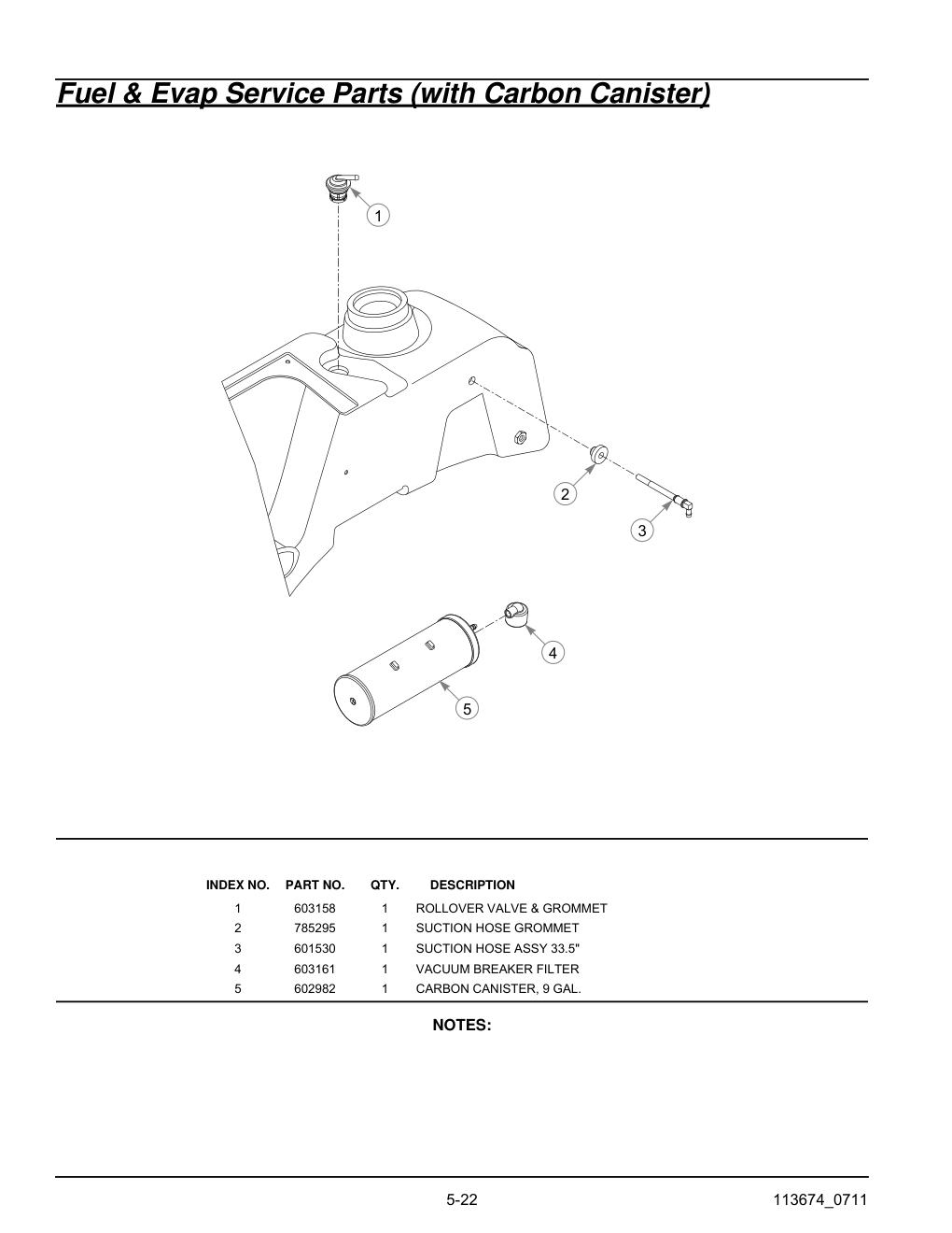 Hustler X-One Parts Manual - 113674 - Fuel & Evap Service Parts (with Carbon Canister) diagram