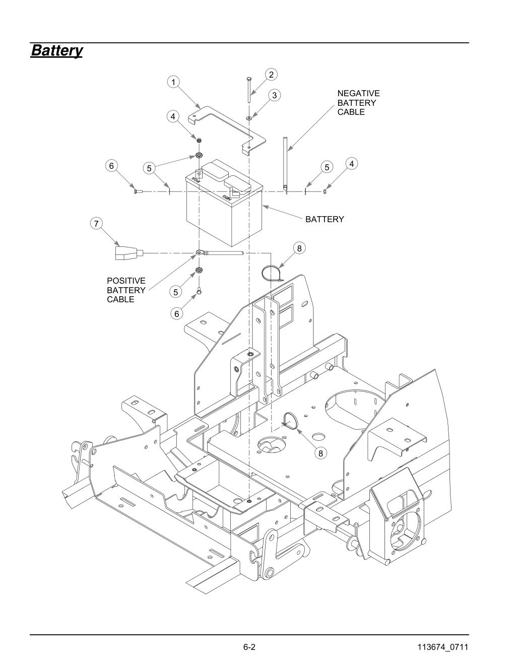 Hustler X-One Parts Manual - 113674 - Battery diagram