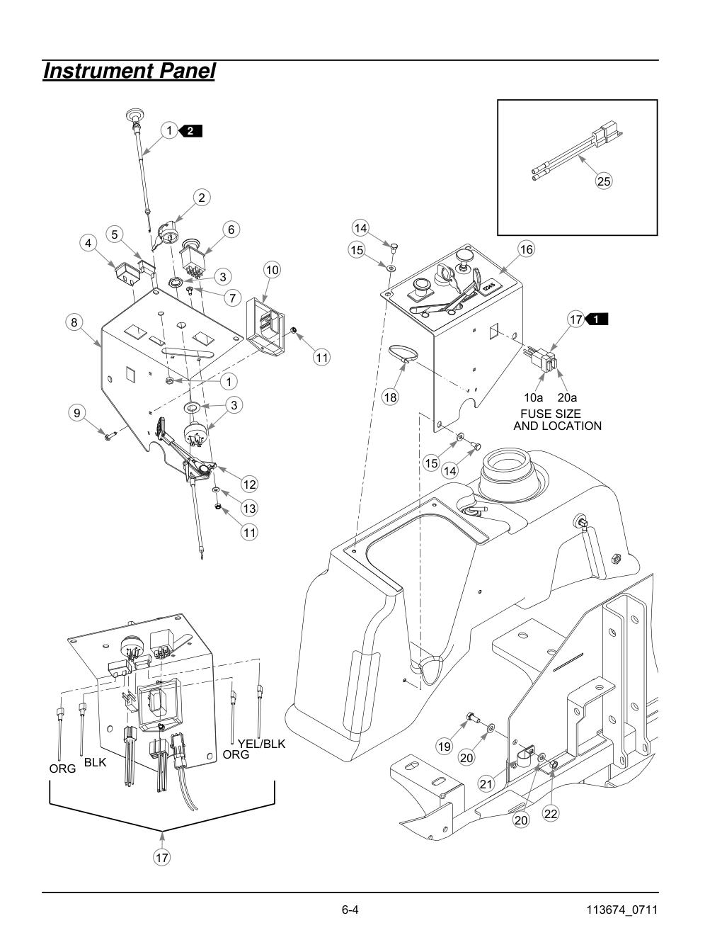 Hustler X-One Parts Manual - 113674 - Instrument Panel diagram