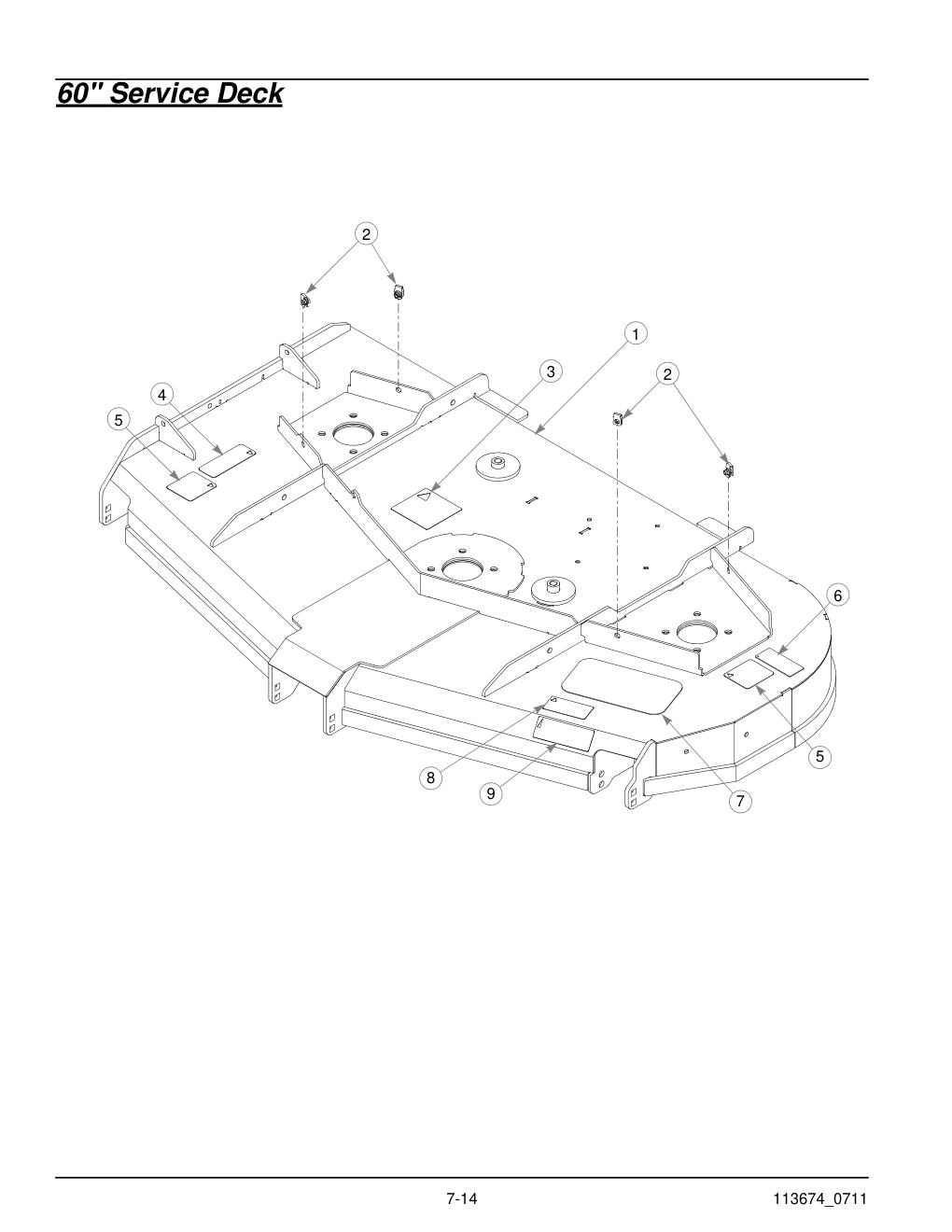 Hustler X-One Parts Manual - 113674 - 60" Service Deck diagram