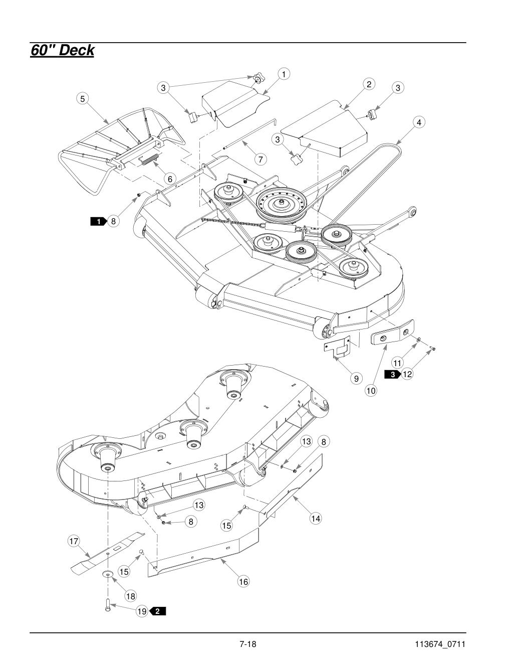Hustler X-One Parts Manual - 113674 - 60" Deck diagram