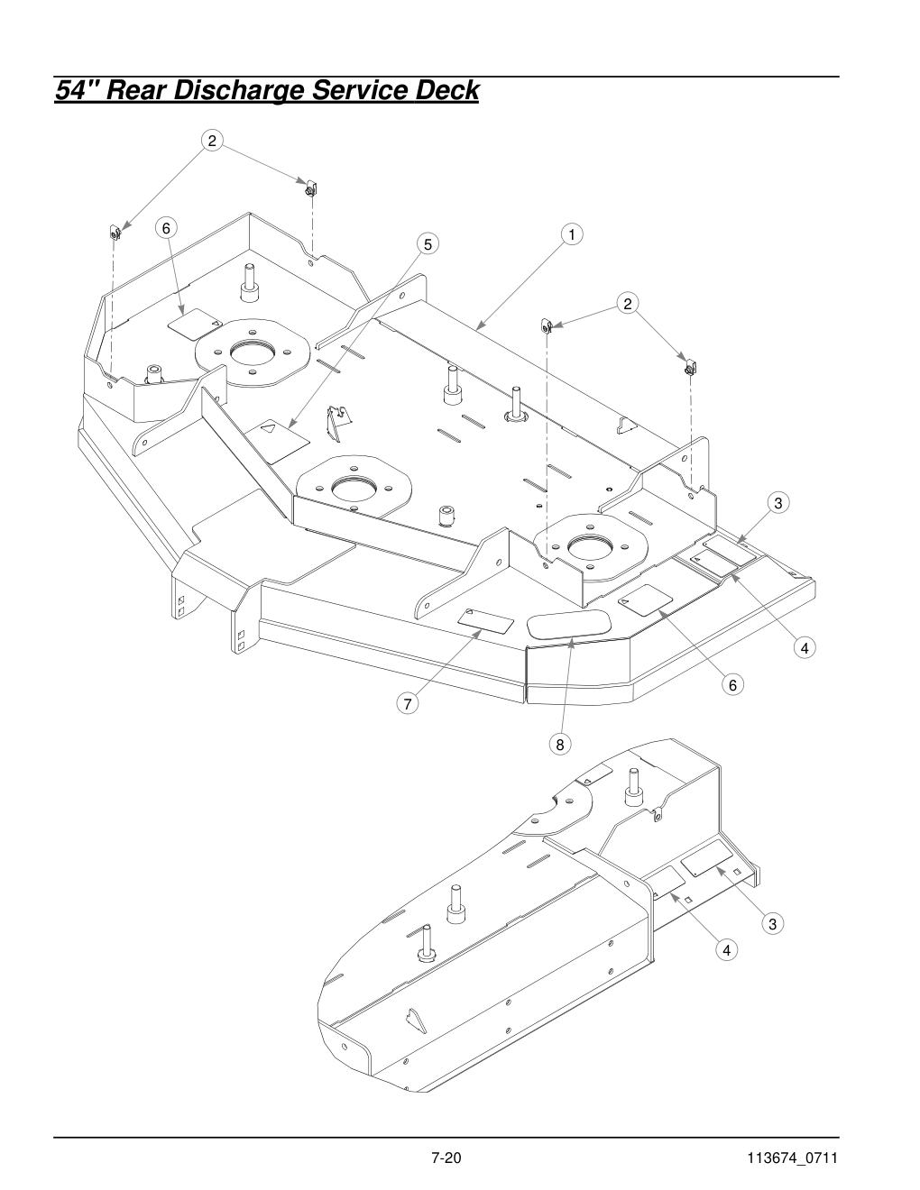 Hustler X-One Parts Manual - 113674 - 54" Rear Discharge Service Deck diagram