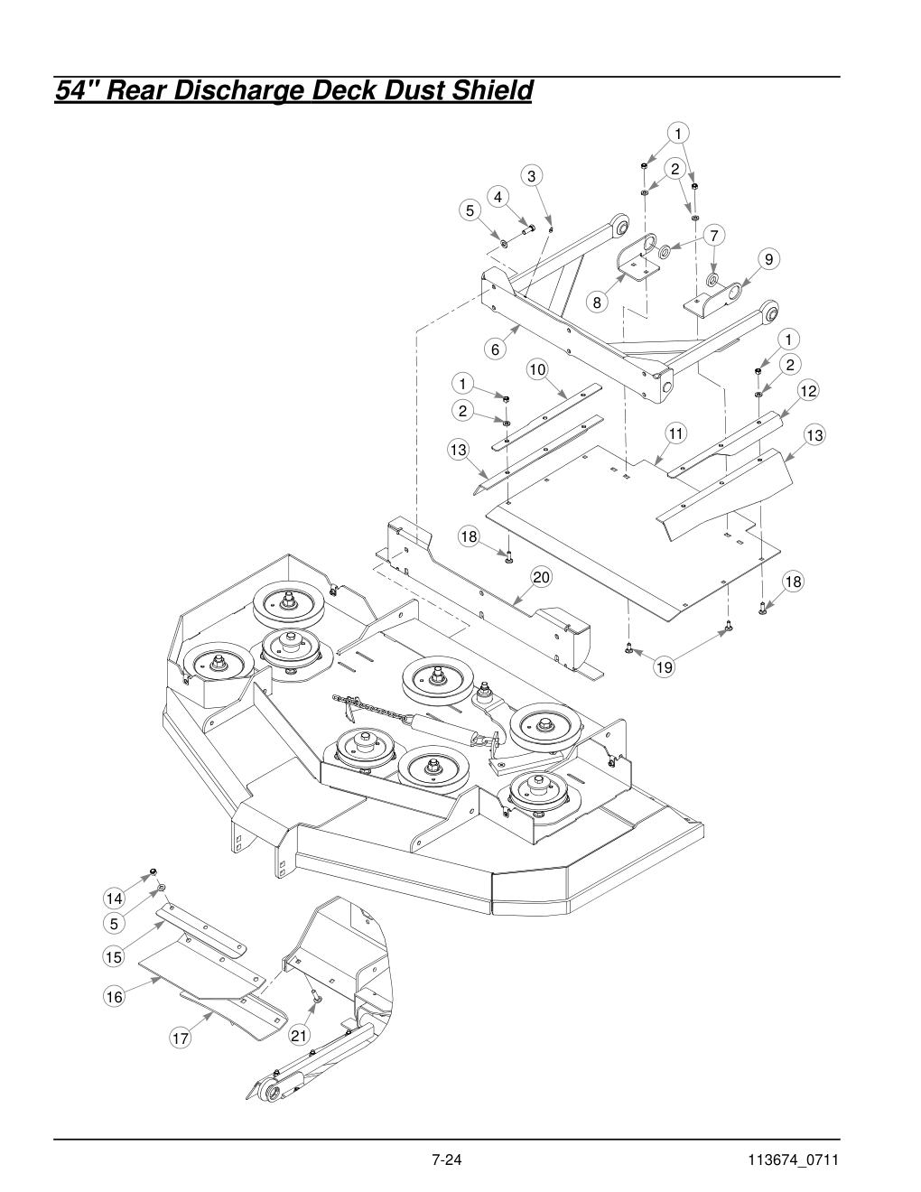 Hustler X-One Parts Manual - 113674 - 54" Rear Discharge Deck Dust Shield diagram