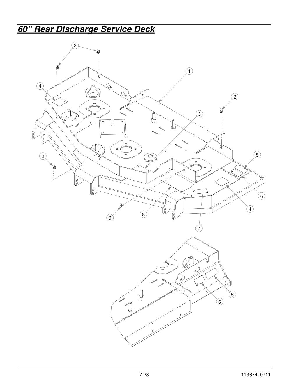 Hustler X-One Parts Manual - 113674 - 60" Rear Discharge Service Deck diagram