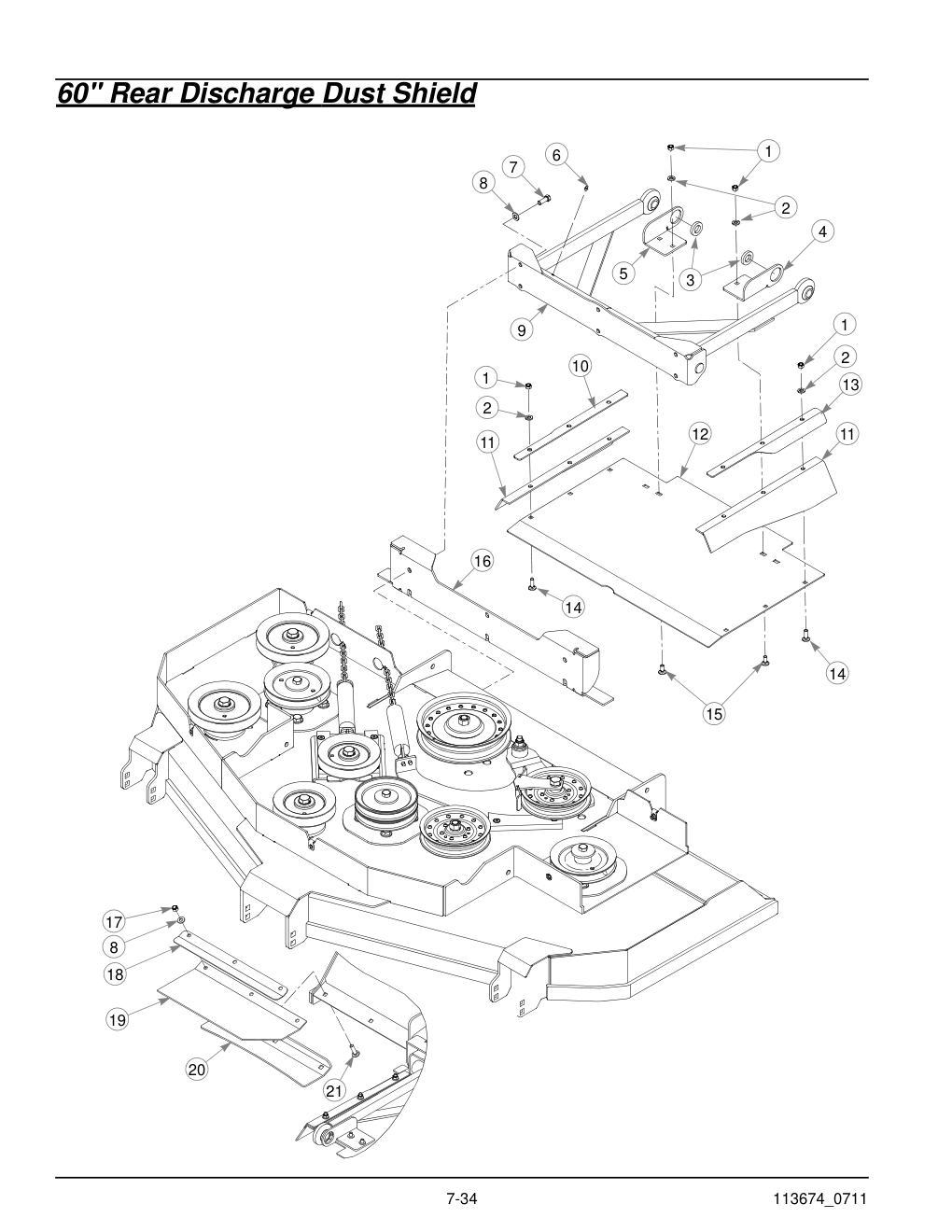 Hustler X-One Parts Manual - 113674 - 60" Rear Discharge Dust Shield diagram