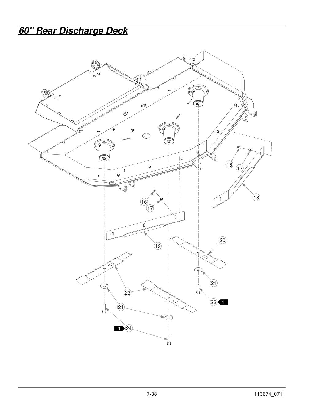 Hustler X-One Parts Manual - 113674 - 60" Rear Discharge Deck diagram