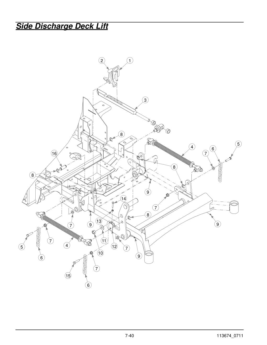 Hustler X-One Parts Manual - 113674 - Side Discharge Deck Lift diagram