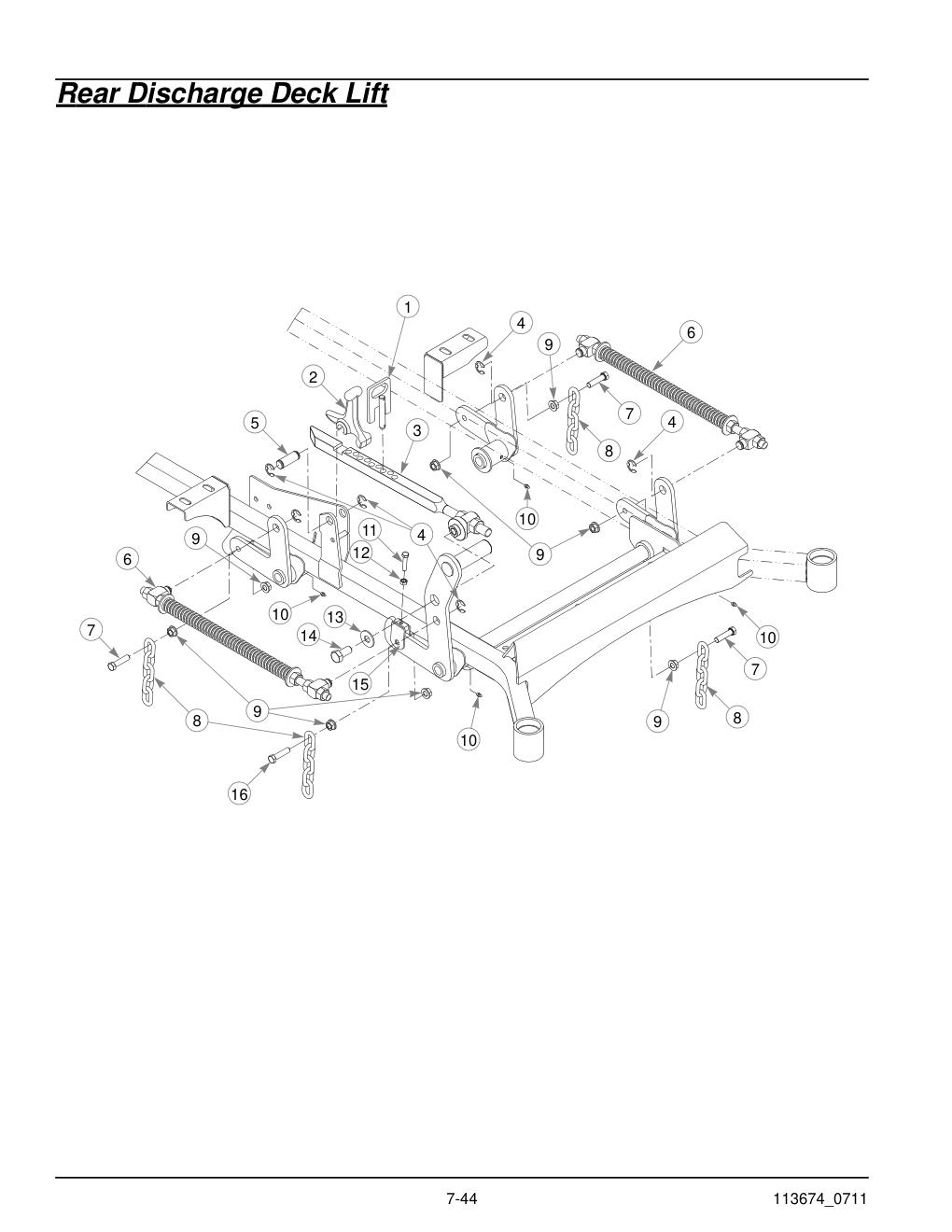 Hustler X-One Parts Manual - 113674 - Rear Discharge Deck Lift diagram