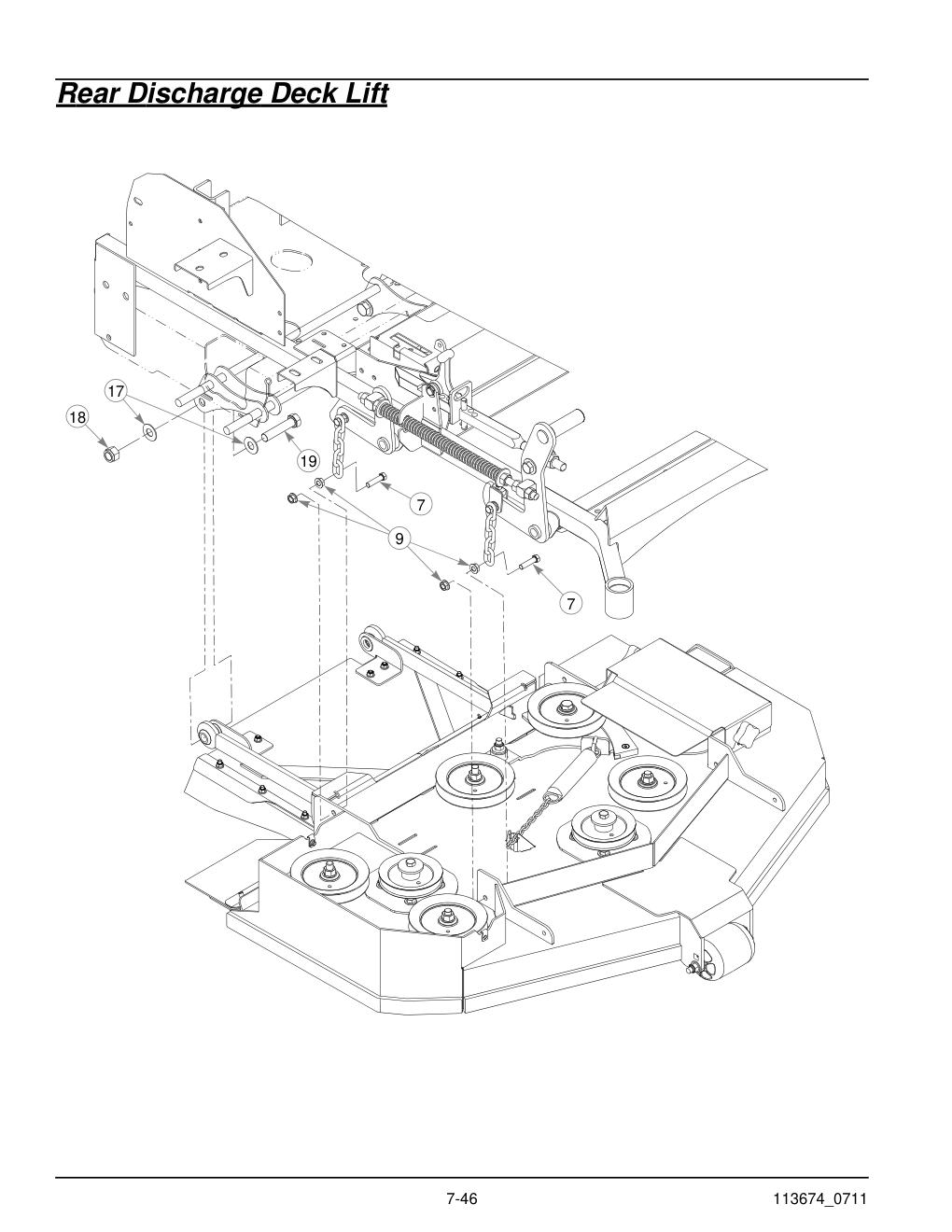 Hustler X-One Parts Manual - 113674 - Rear Discharge Deck Lift diagram