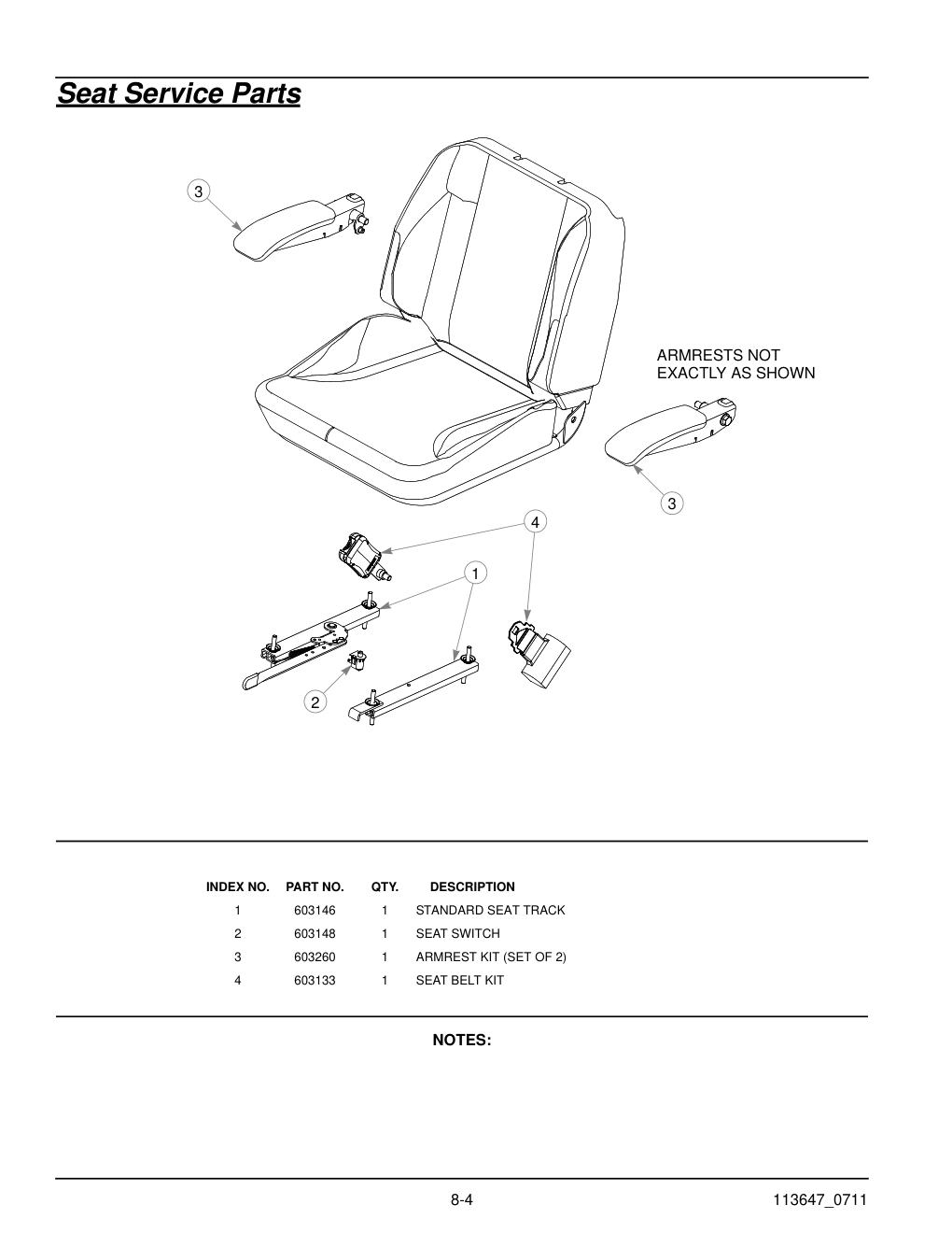 Hustler X-One Parts Manual - 113674 - Seat Service Parts diagram