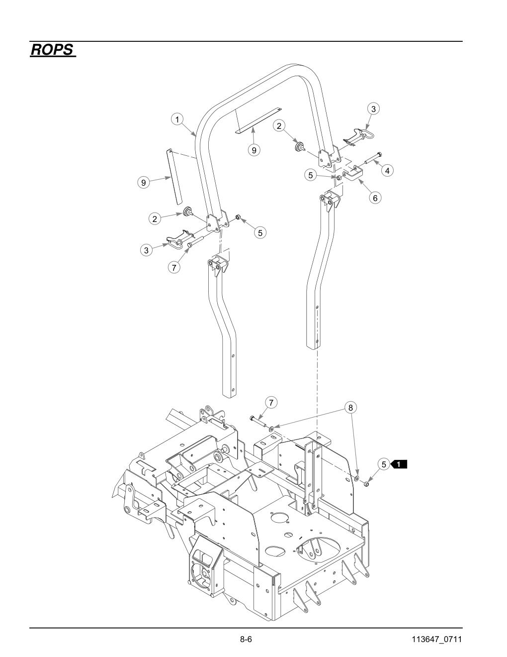 Hustler X-One Parts Manual - 113674 - ROPS diagram