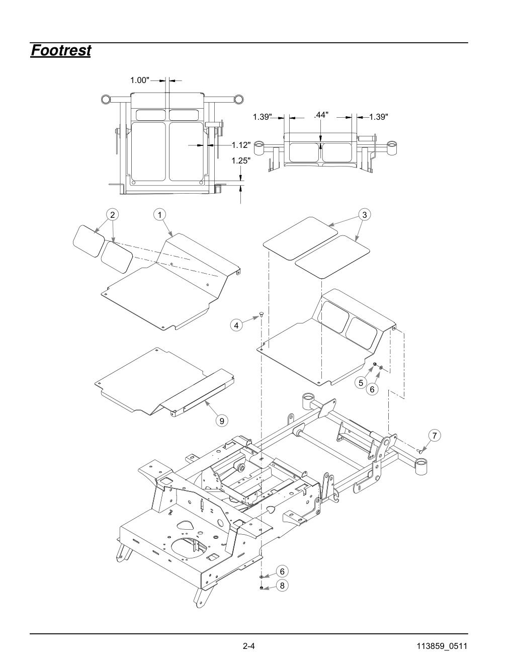 not reflected in this parts manual, see your Hustler dealer - 786061 - Footrest diagram