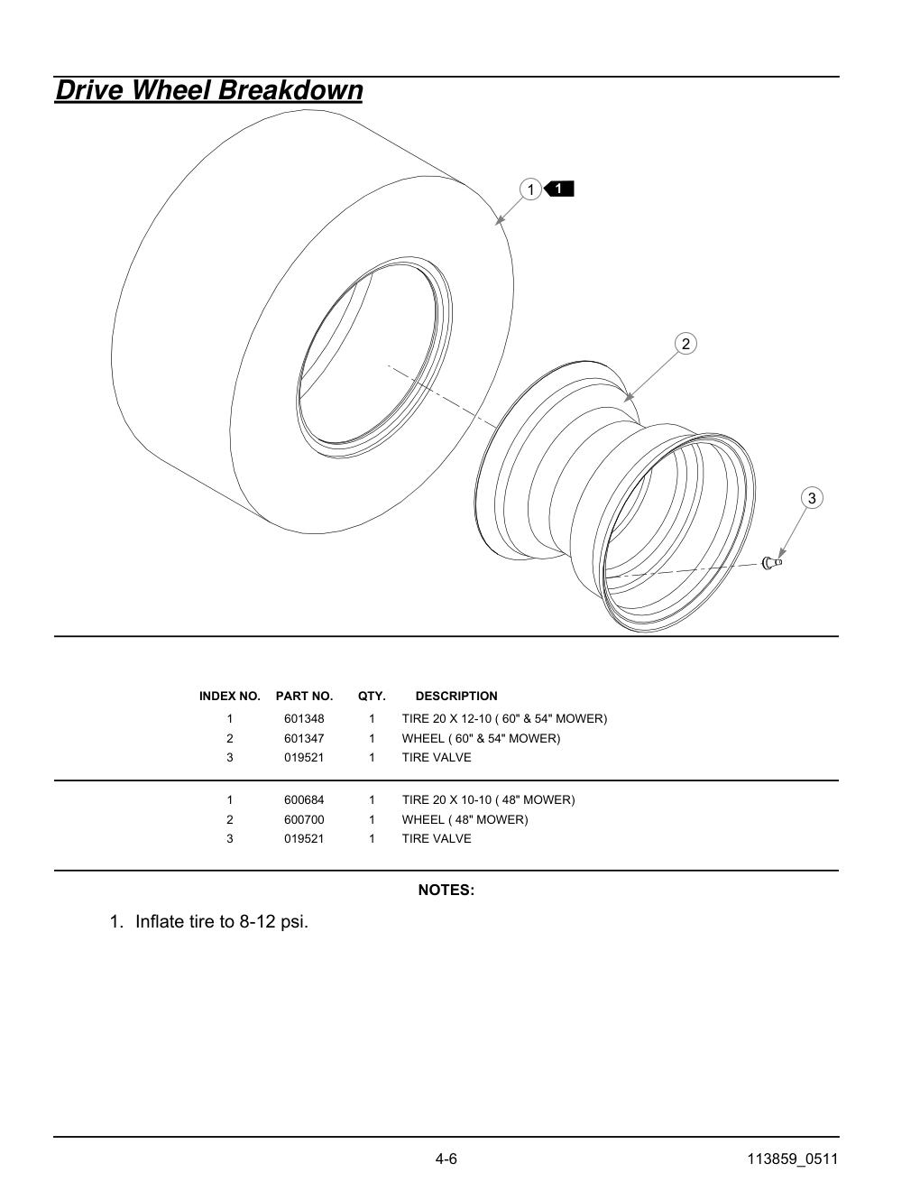 not reflected in this parts manual, see your Hustler dealer - 786061 - Drive Wheel Breakdown diagram