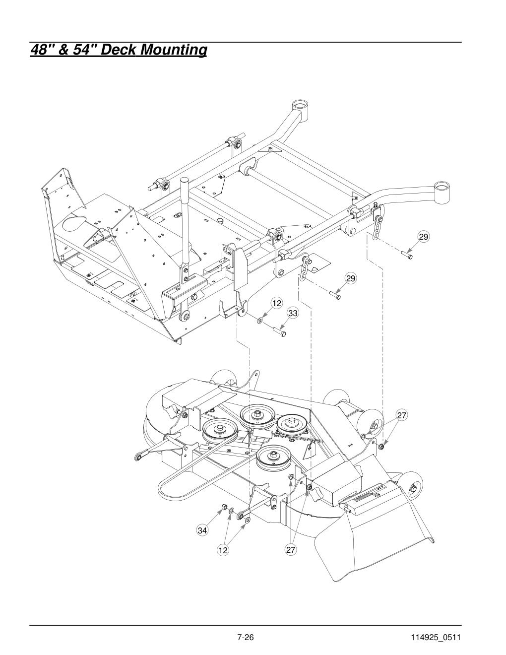 Hustler Trimstar Parts Manual - 930388 - 48" & 54" Deck Mounting diagram