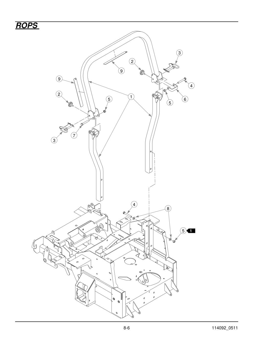 Hustler Super Z Parts Manual - 929927 - ROPS diagram