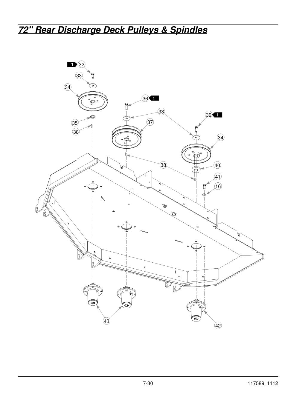 Hustler® Super Z HyperDrive Parts Manual - 932145 - 72" Rear Discharge Deck Pulleys & Spindles diagram