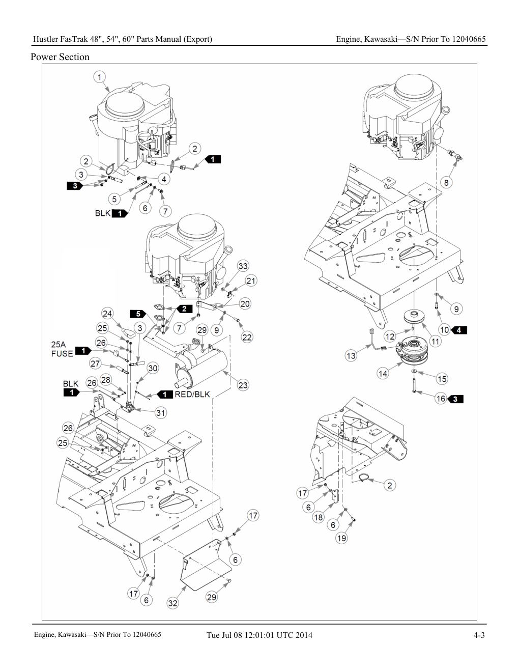 Hustler FasTrak 48", 54", 60" Parts Manual (Export) - 601349 - Engine, Kawasaki-S/N Prior To 12040665 diagram