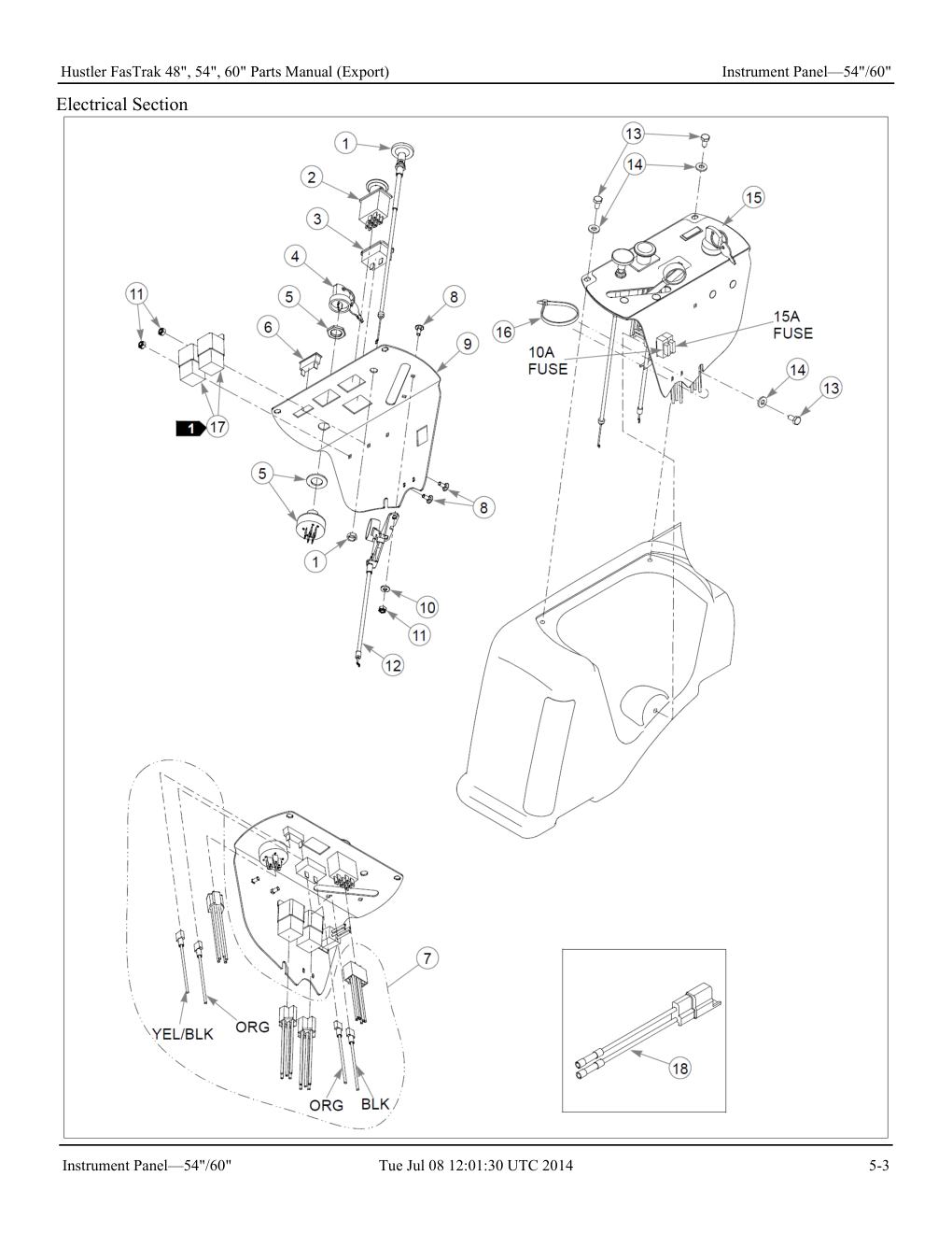 Hustler FasTrak 48", 54", 60" Parts Manual (Export) - 601349 - Instrument Panel-54"/60" diagram