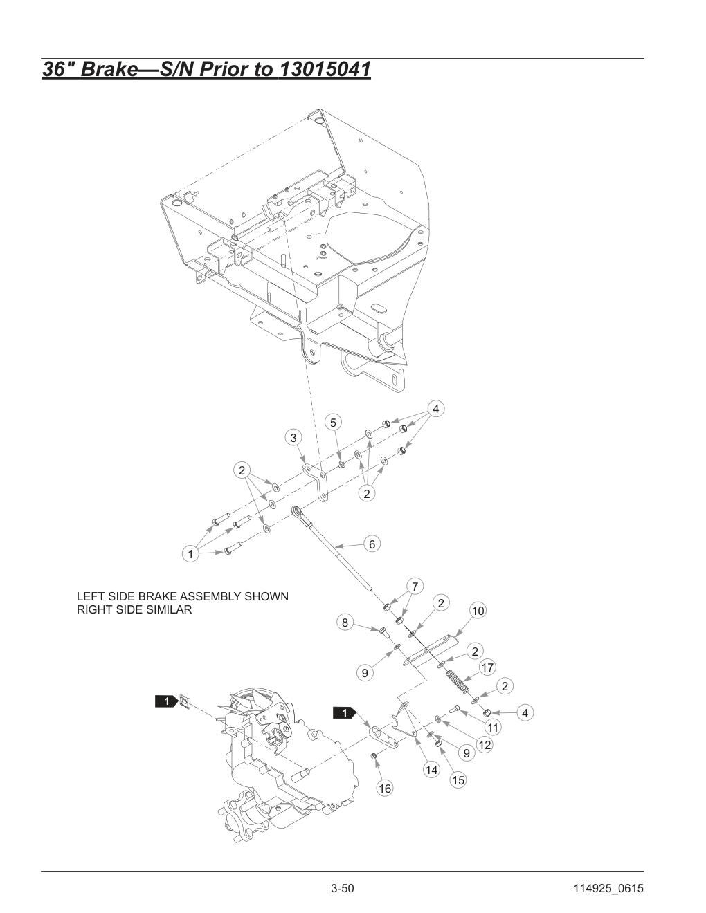 Hustler® TrimStar Parts Manual - 930388 - 36" Brake-S/N Prior to 13015041 diagram