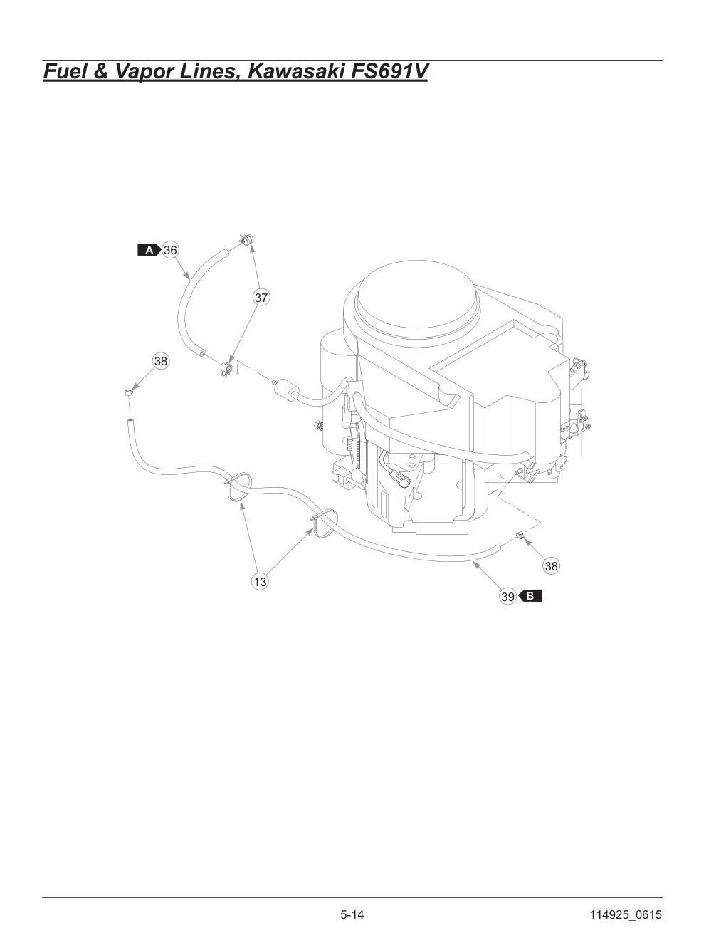 Hustler® TrimStar Parts Manual - 930388 - Fuel & Vapor Lines, Kawasaki FS691V diagram