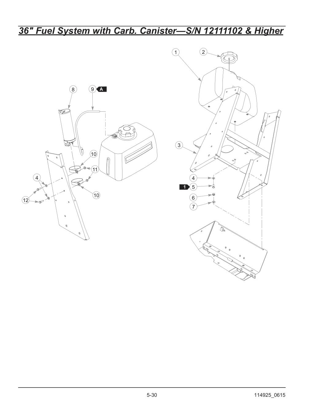 Hustler® TrimStar Parts Manual - 930388 - 36" Fuel System with Carb. Canister-S/N 12111102 & Higher diagram