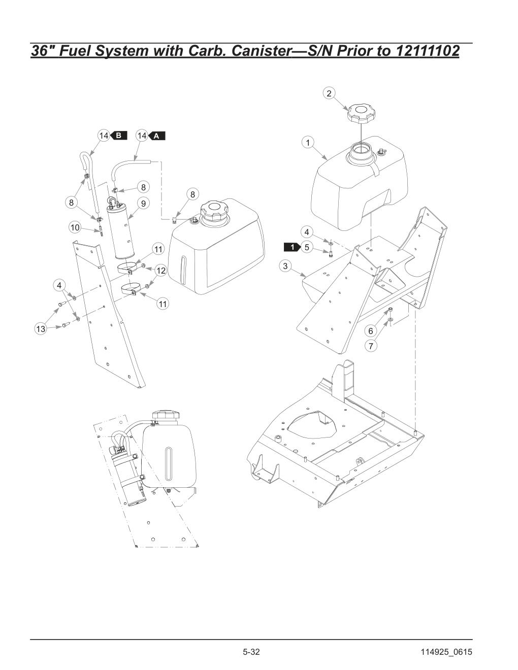 Hustler® TrimStar Parts Manual - 930388 - 36" Fuel System with Carb. Canister-S/N Prior to 12111102 diagram