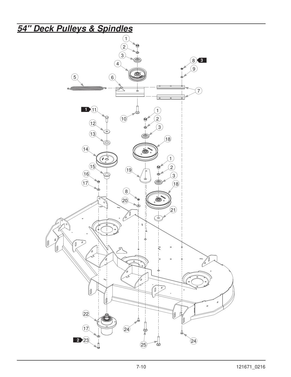 Hustler® FasTrak® SDX Parts Manual - 933945 - 54" Deck Pulleys & Spindles diagram