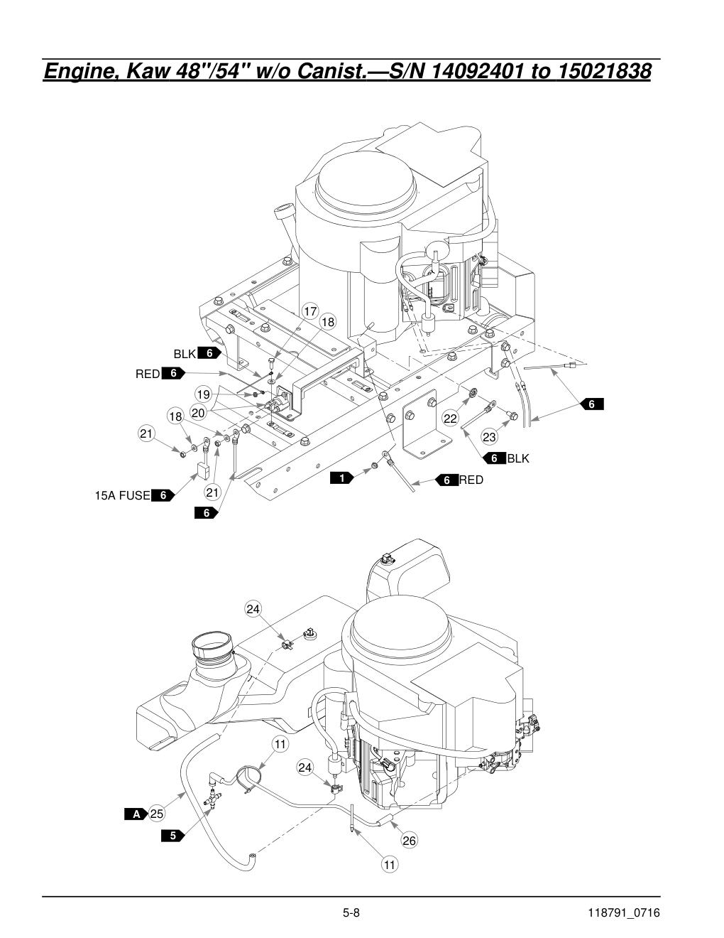 Hustler® Raptor® SD Parts Manual - 932541 - Engine, Kaw 48"/54" w/o Canist.-S/N 14092401 to 15021838 diagram