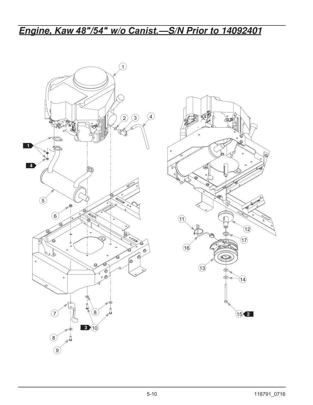 Hustler® Raptor® SD Parts Manual - 932541 - Engine, Kaw 48"/54" w/o Canist.-S/N Prior to 14092401 diagram