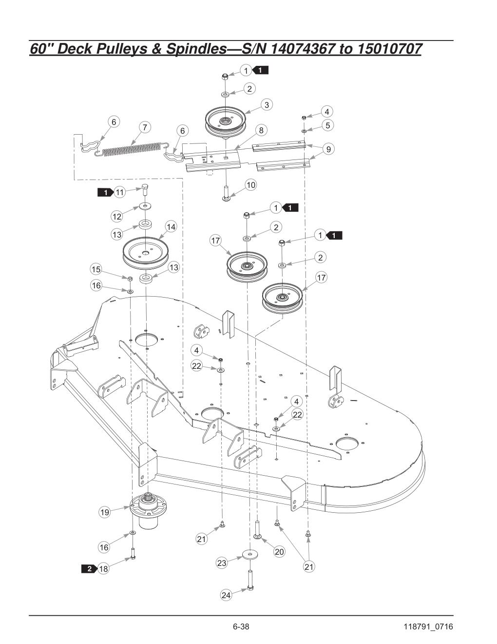 Hustler® Raptor® SD Parts Manual - 932541 - 60" Deck Pulleys & Spindles-S/N 14074367 to 15010707 diagram