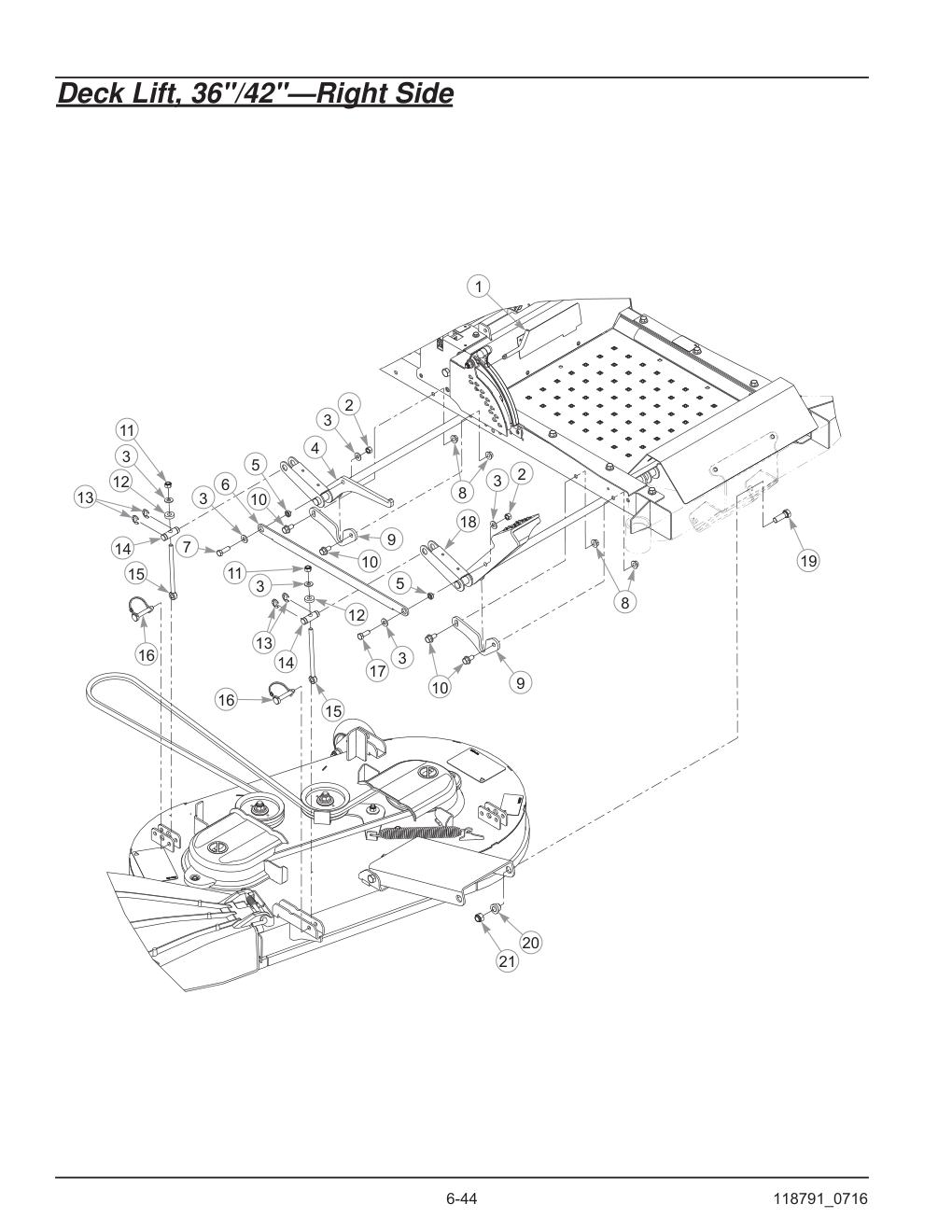 Hustler® Raptor® SD Parts Manual - 932541 - Deck Lift, 36"/42"-Right Side diagram