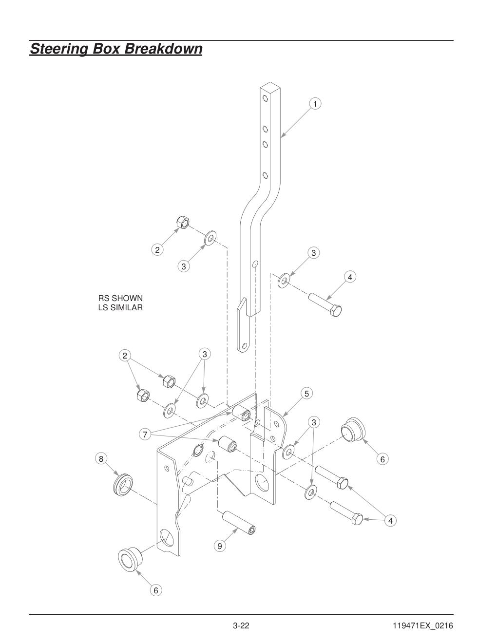 Hustler® X-One Parts Manual - 932723EX - Steering Box Breakdown diagram