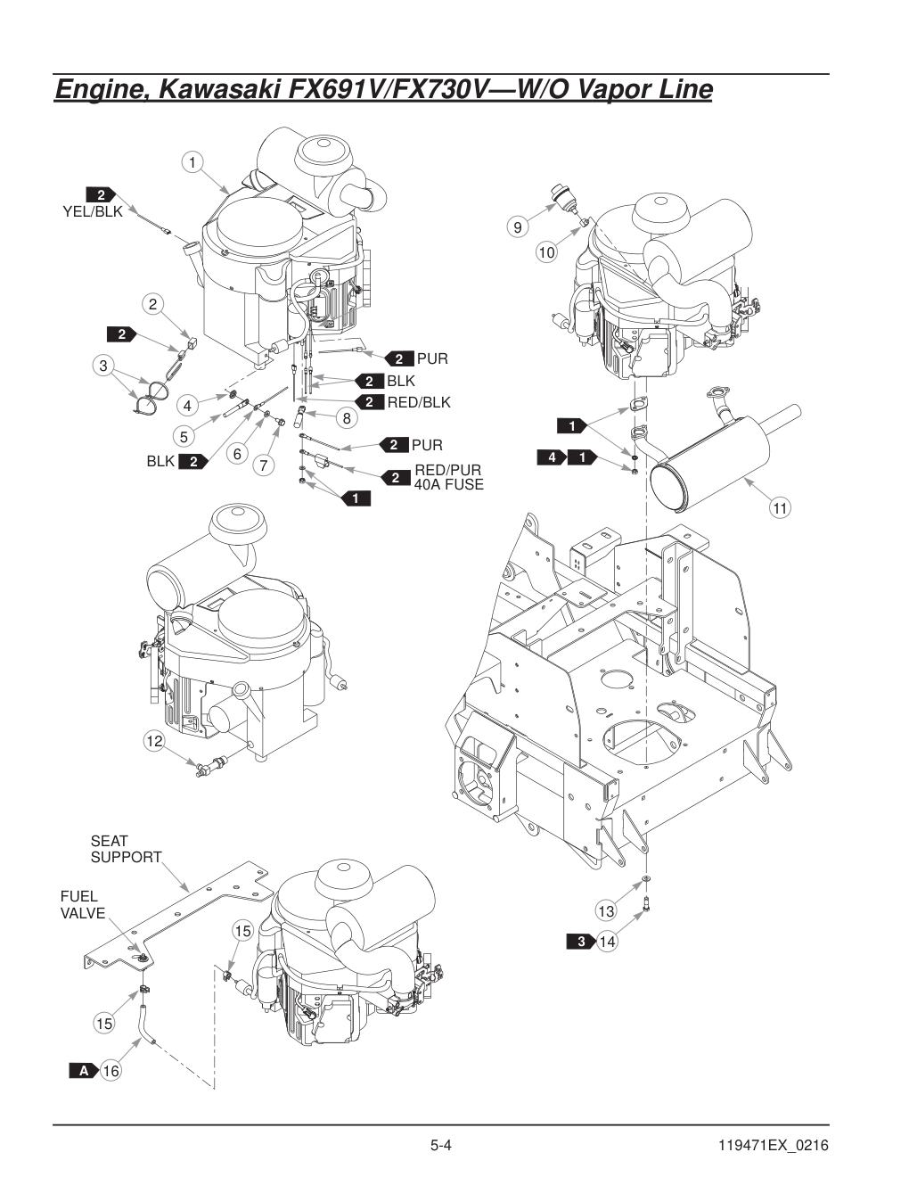 Hustler® X-One Parts Manual - 932723EX - Engine, Kawasaki FX691V/FX730V-W/O Vapor Line diagram
