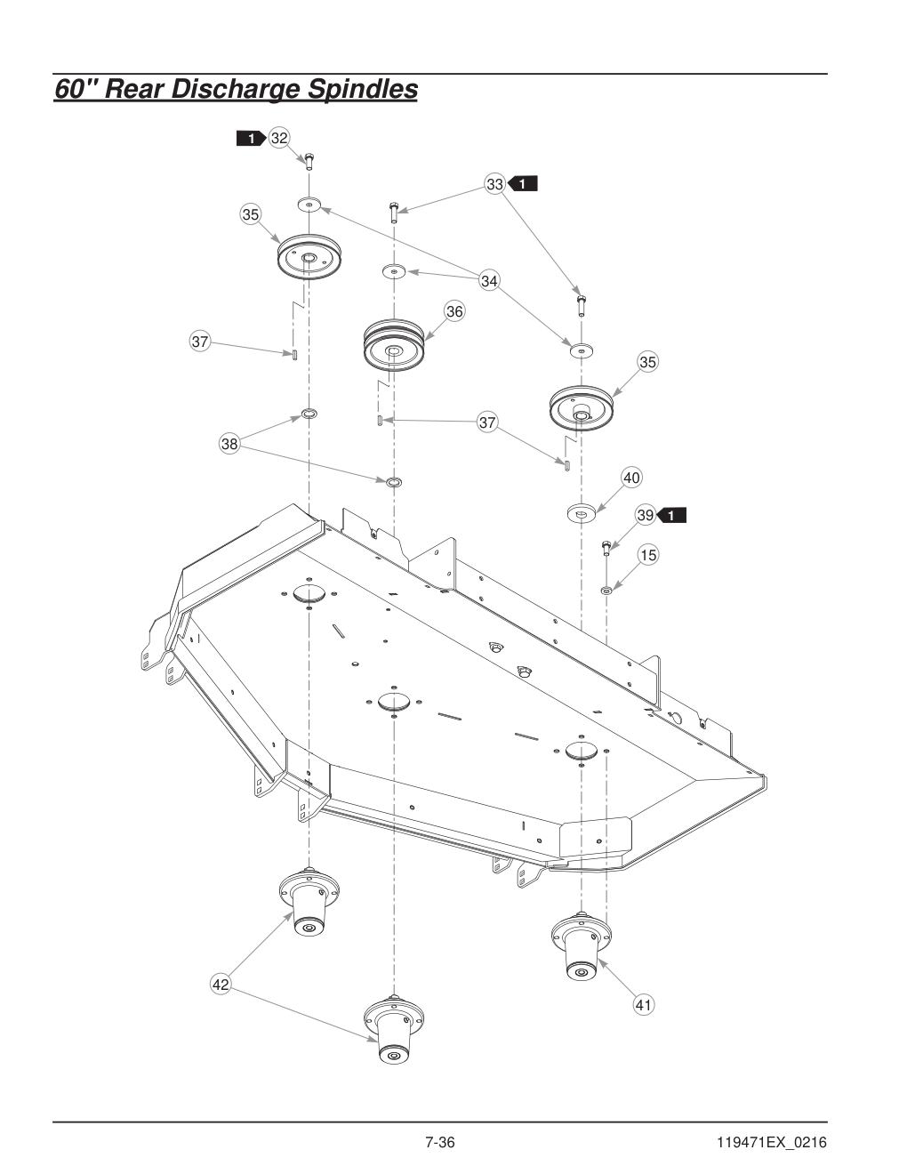 Hustler® X-One Parts Manual - 932723EX - 60" Rear Discharge Spindles diagram