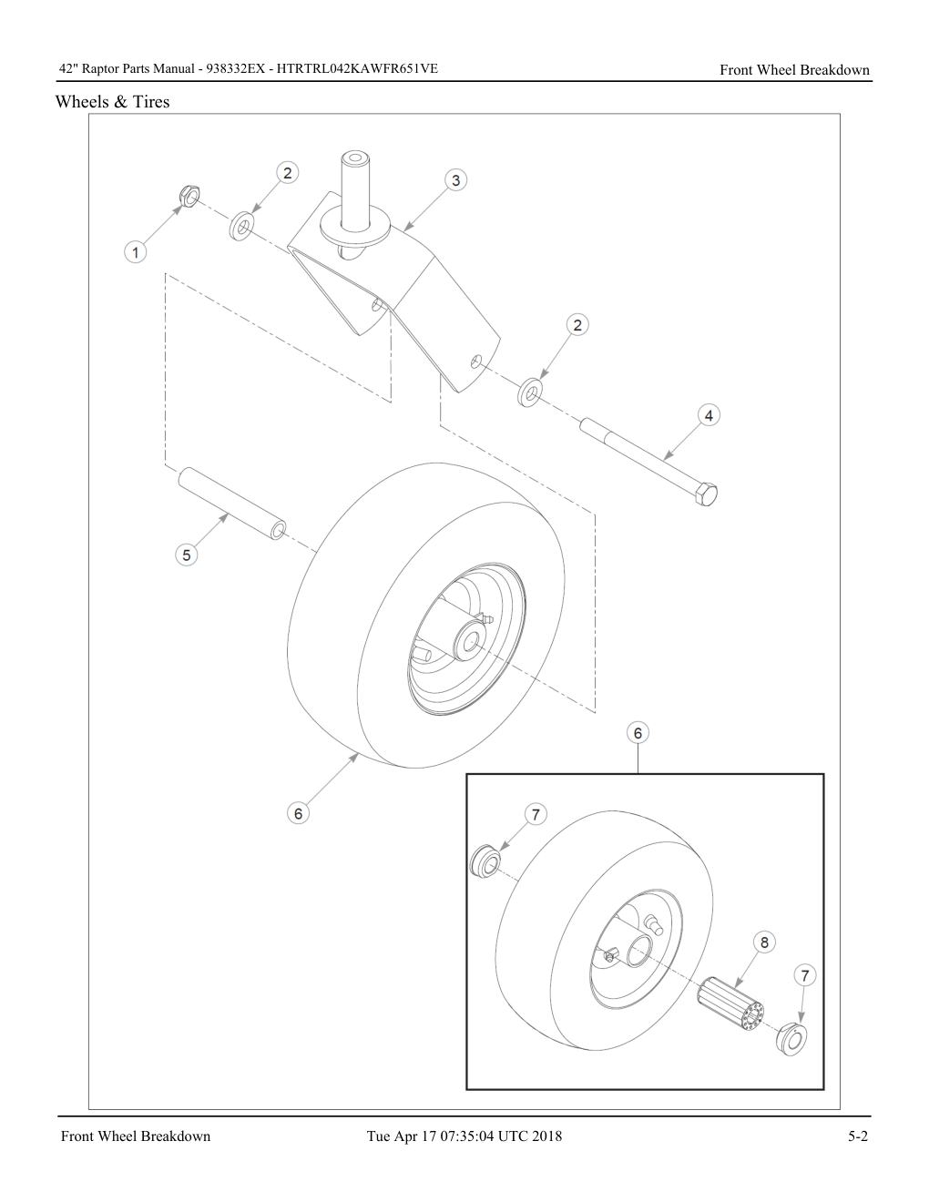 42" Raptor Parts Manual - - 938332EX - Front Wheel Breakdown diagram