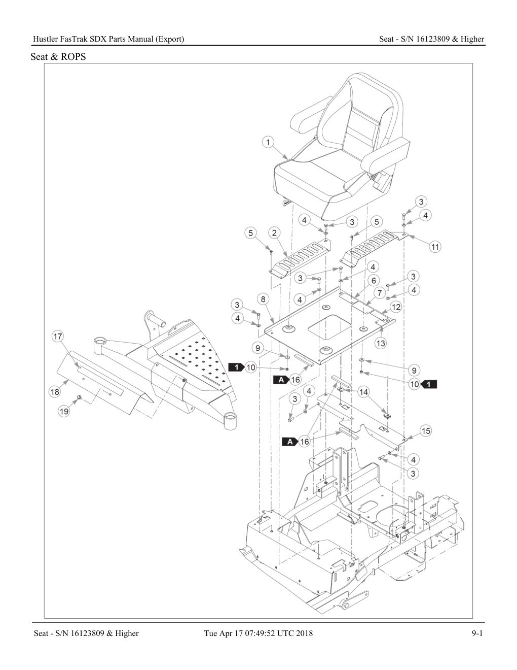 Frame & Engine Guard Hustler FasTrak SDX Parts Manual (Export) - 606474 - Seat - S/N 16123809 & Higher diagram