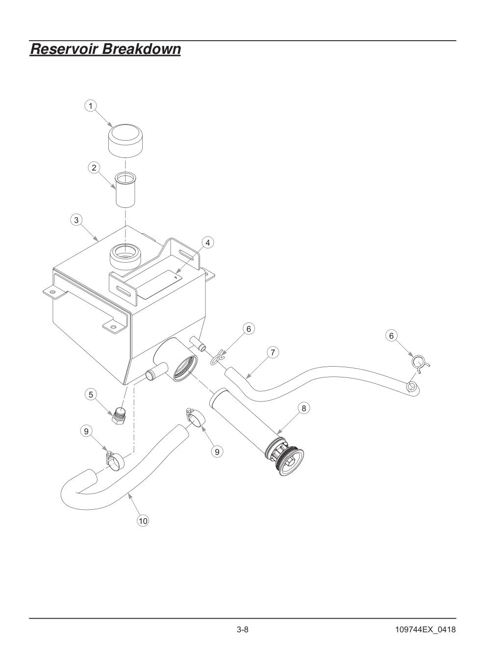 Hustler® Diesel Z Parts Manual - 605696 - Reservoir Breakdown diagram