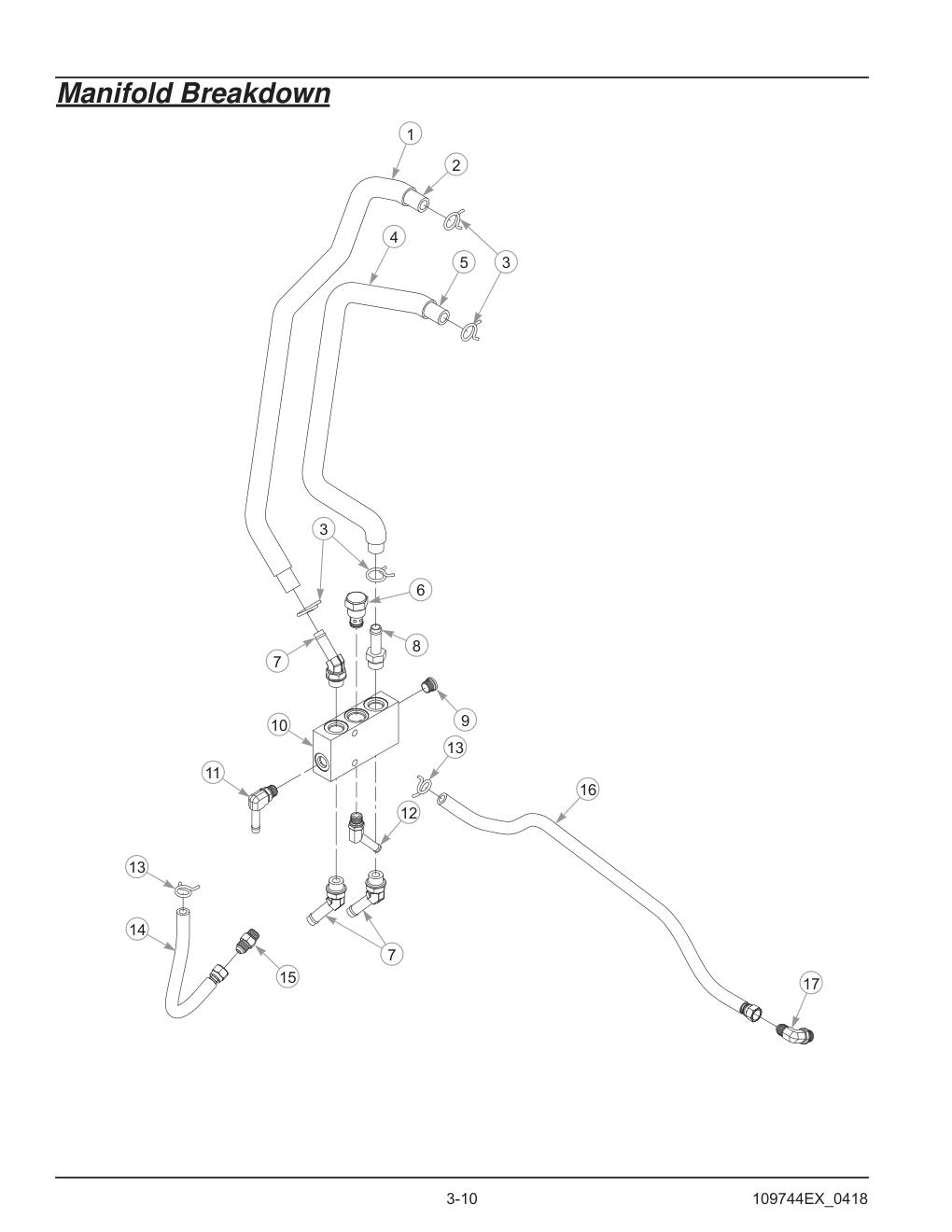 Hustler® Diesel Z Parts Manual - 605696 - Manifold Breakdown diagram