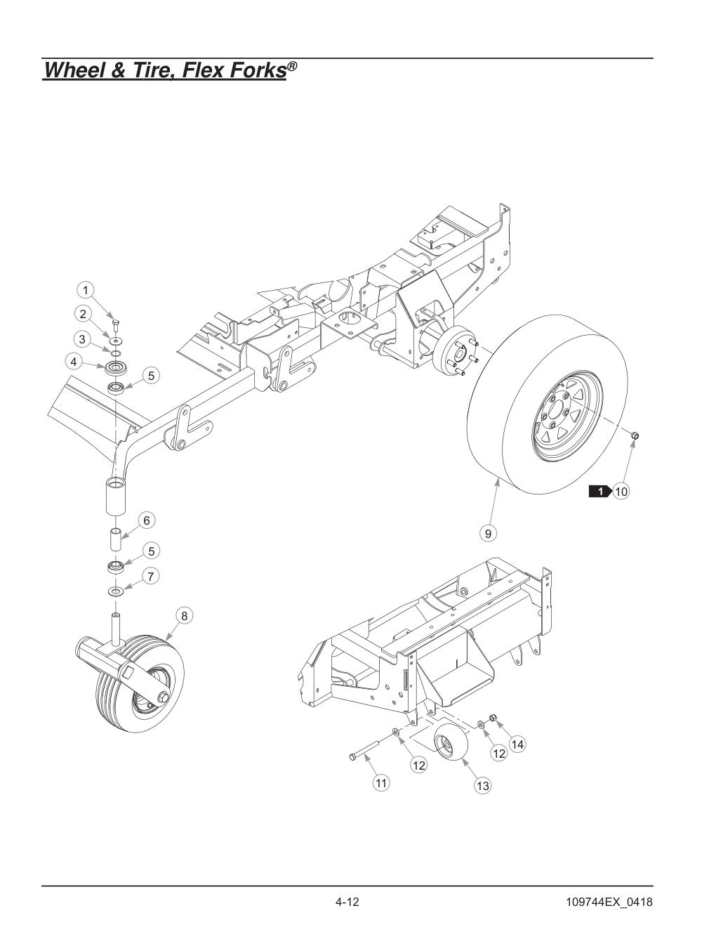 Hustler® Diesel Z Parts Manual - 605696 - Wheel & Tire, Flex Forks® diagram