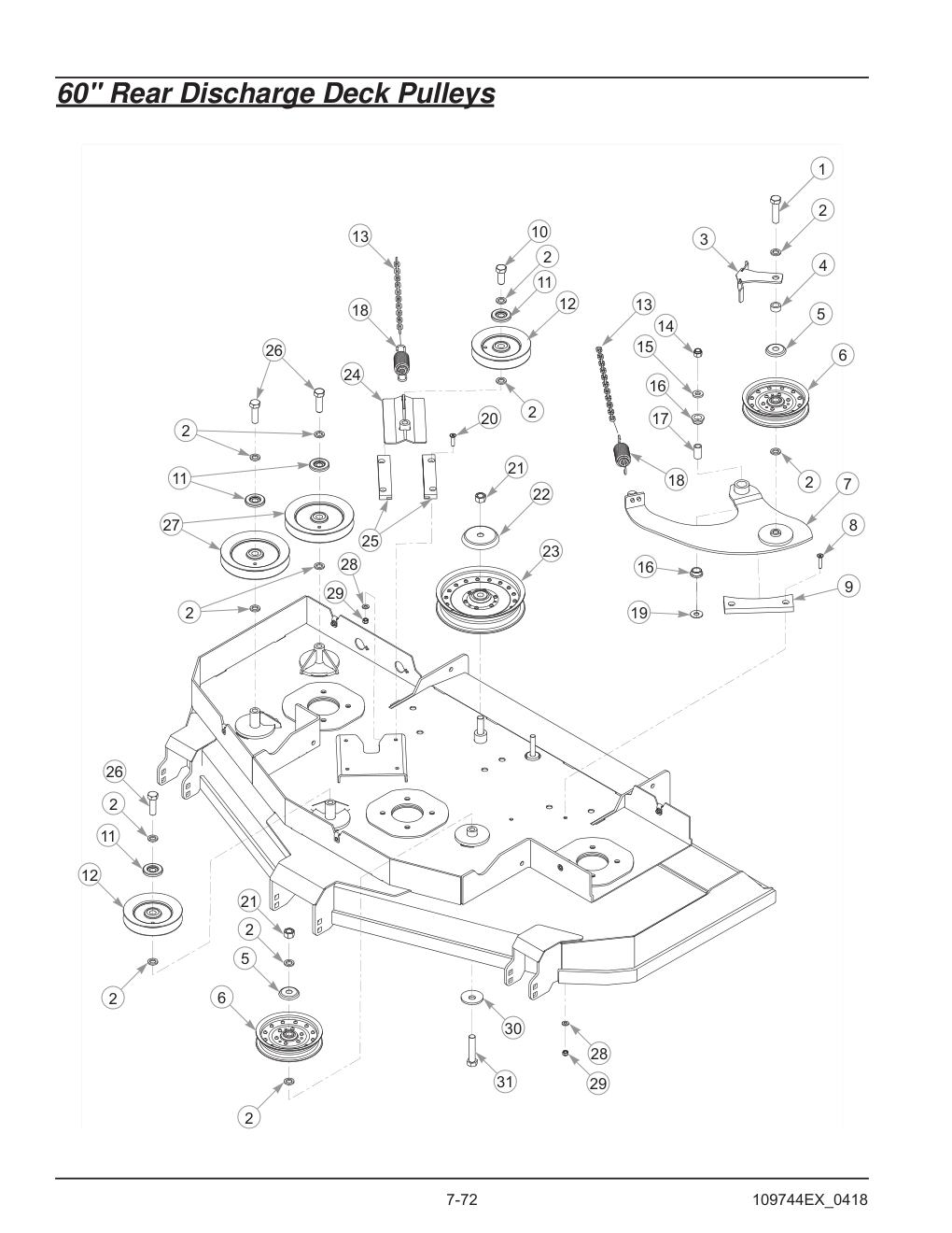 Hustler® Diesel Z Parts Manual - 605696 - 60" Rear Discharge Deck Pulleys diagram