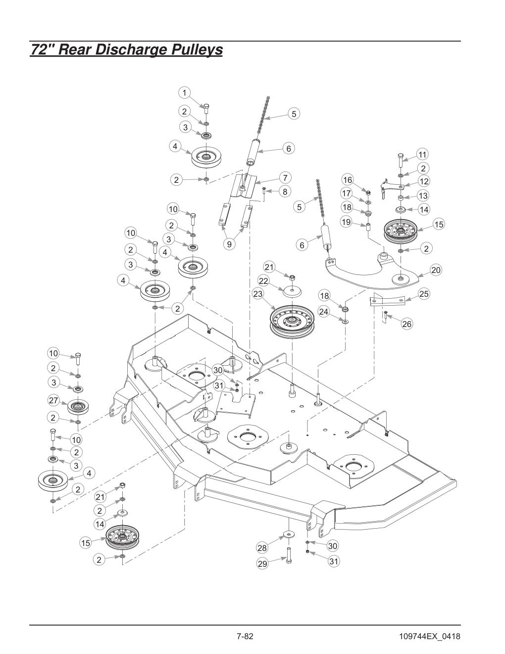 Hustler® Diesel Z Parts Manual - 605696 - 72" Rear Discharge Pulleys diagram