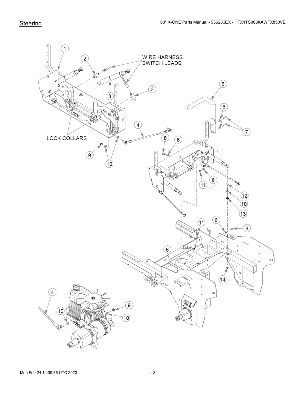 60" X-ONE Parts Manual - 936286EX - HTX1TS060KAWFX850VE - 607407 - Steering diagram