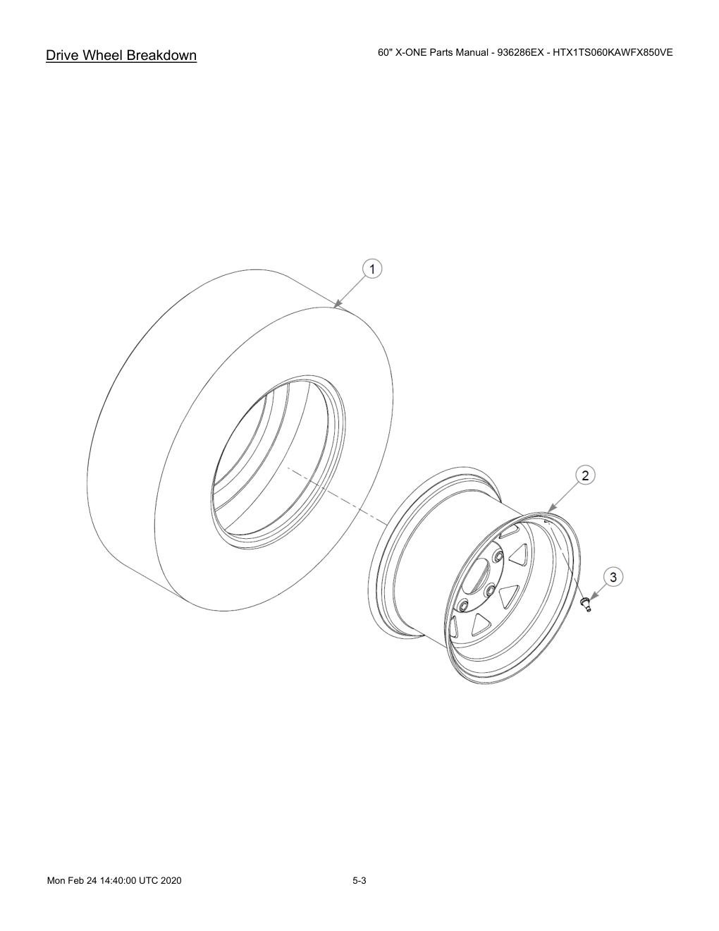 60" X-ONE Parts Manual - 936286EX - HTX1TS060KAWFX850VE - 607407 - Drive Wheel Breakdown diagram